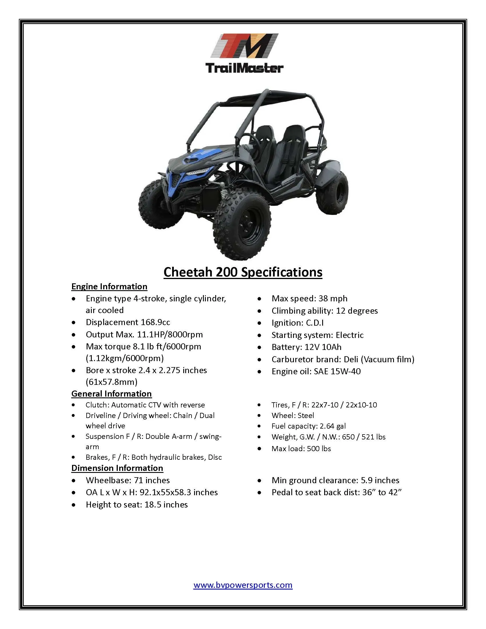 Trailmaster Cheetah 200 Go kart  ,Upgraded rear end, high back seats, Full Welded Roll Cage