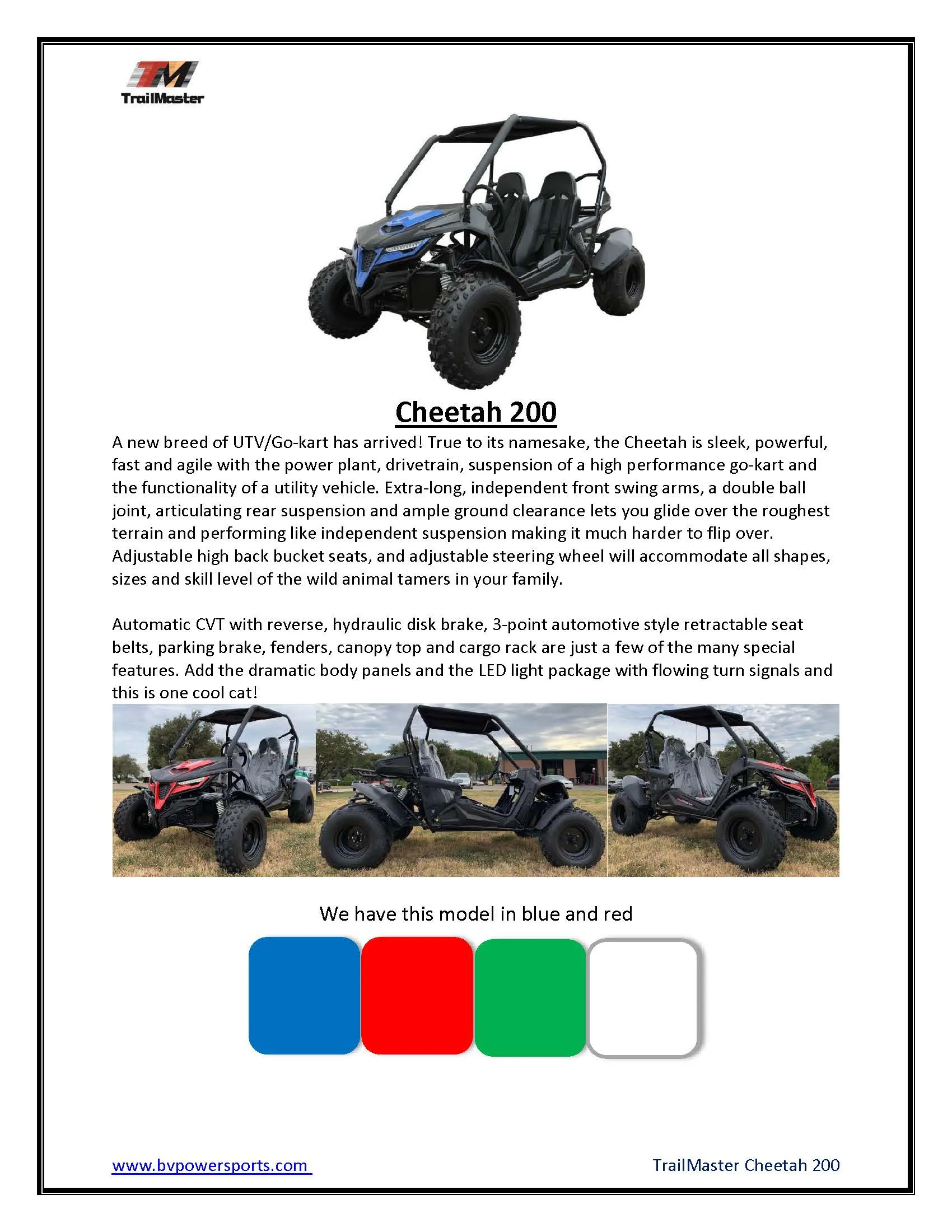 Trailmaster Cheetah 200 Go kart  ,Upgraded rear end, high back seats, Full Welded Roll Cage