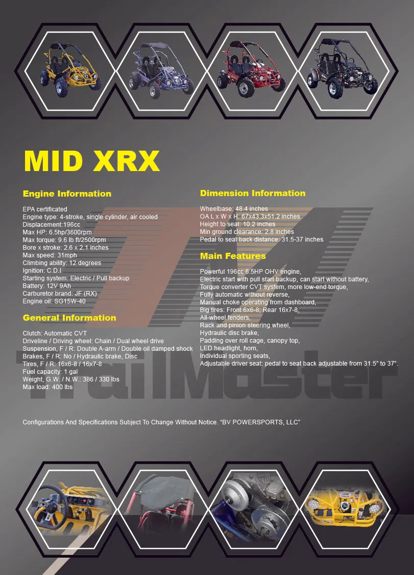 TRAILMASTER Mid XRX Youth Go Kart Buggy for ages 10 and up. Speed Control over the shoulder  seat belts
