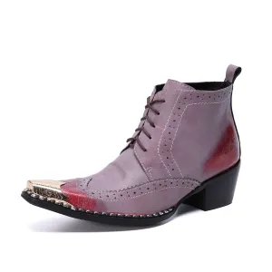 Two Tones Metal Toe Lace Up Ankle Boots for Men