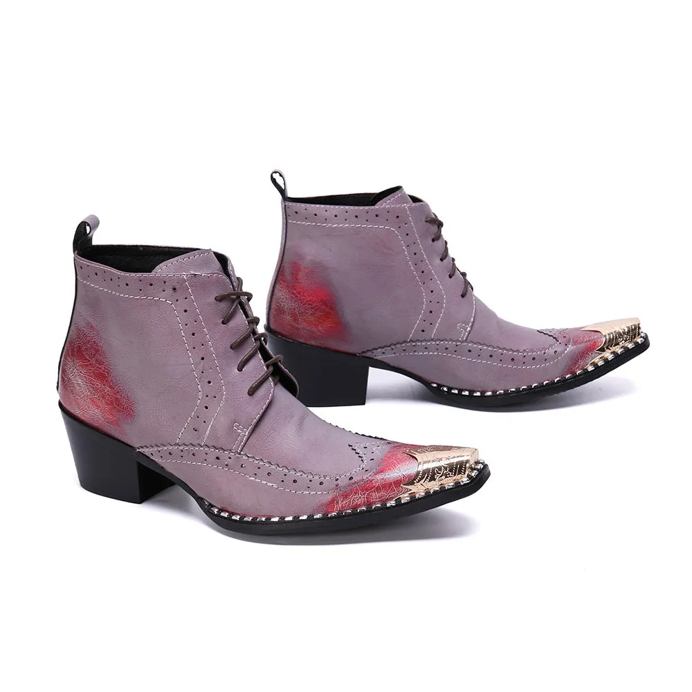 Two Tones Metal Toe Lace Up Ankle Boots for Men