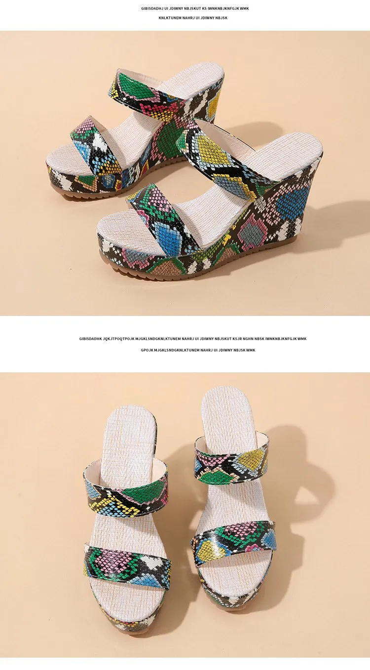 Wedge Heels Snake Prints Slippers