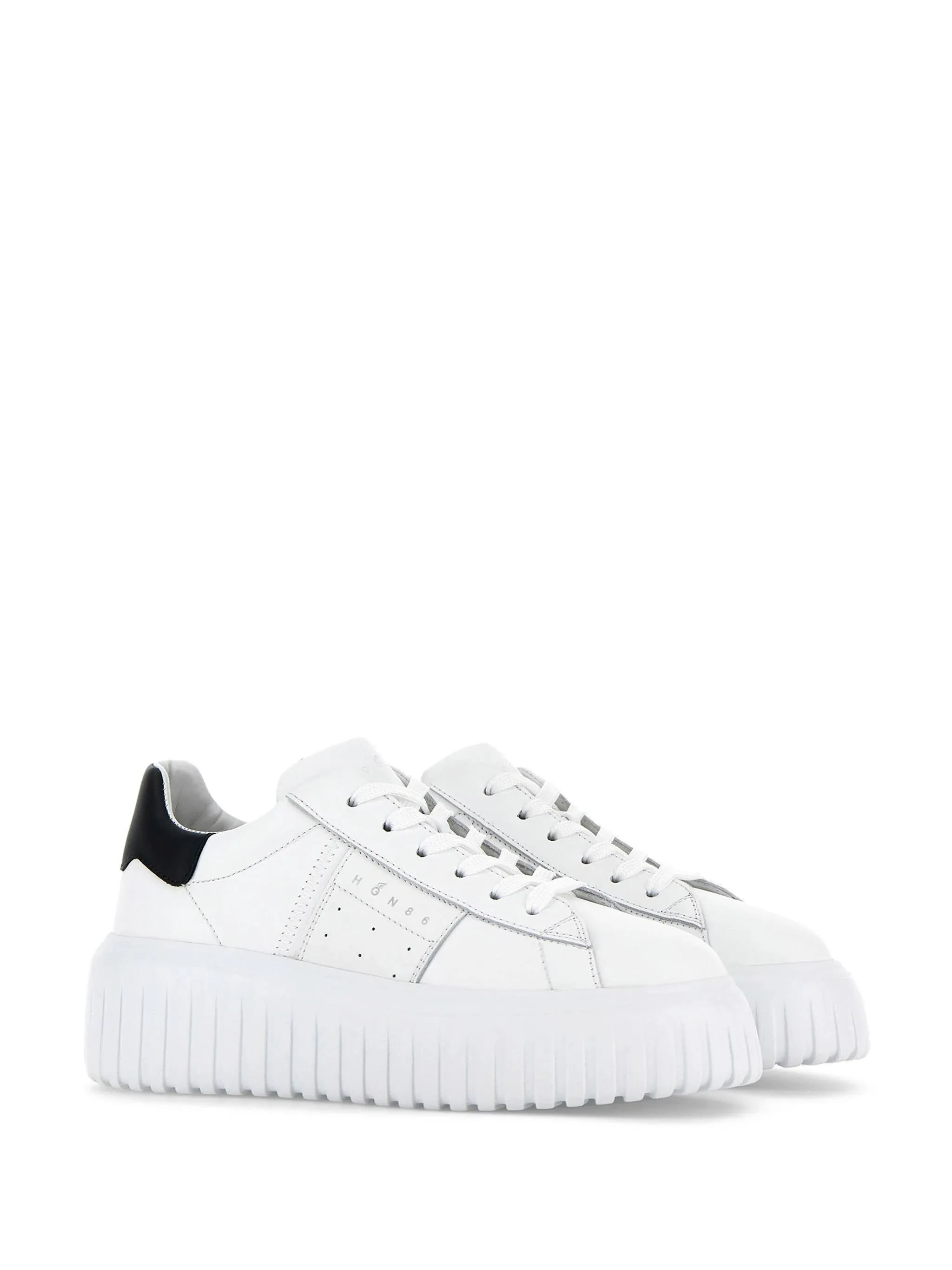 White and Black Calf Leather Sneakers