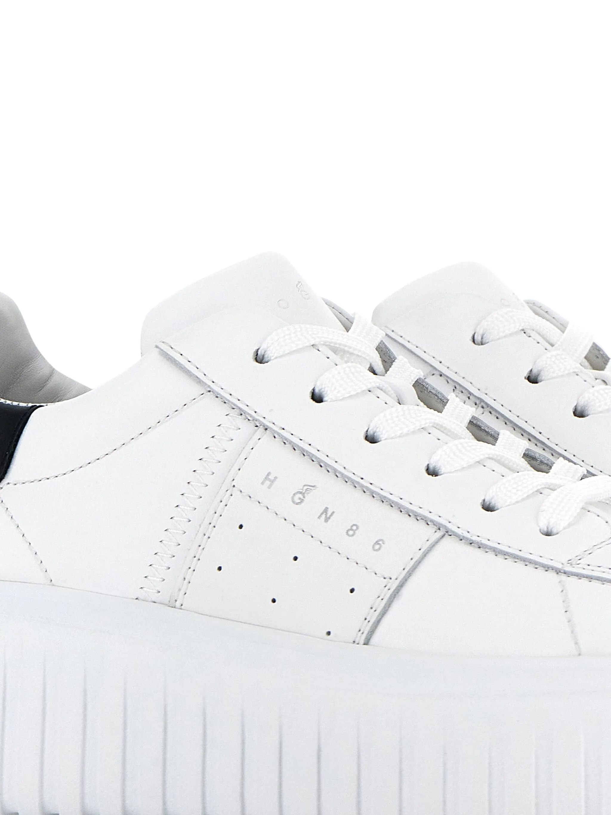 White and Black Calf Leather Sneakers