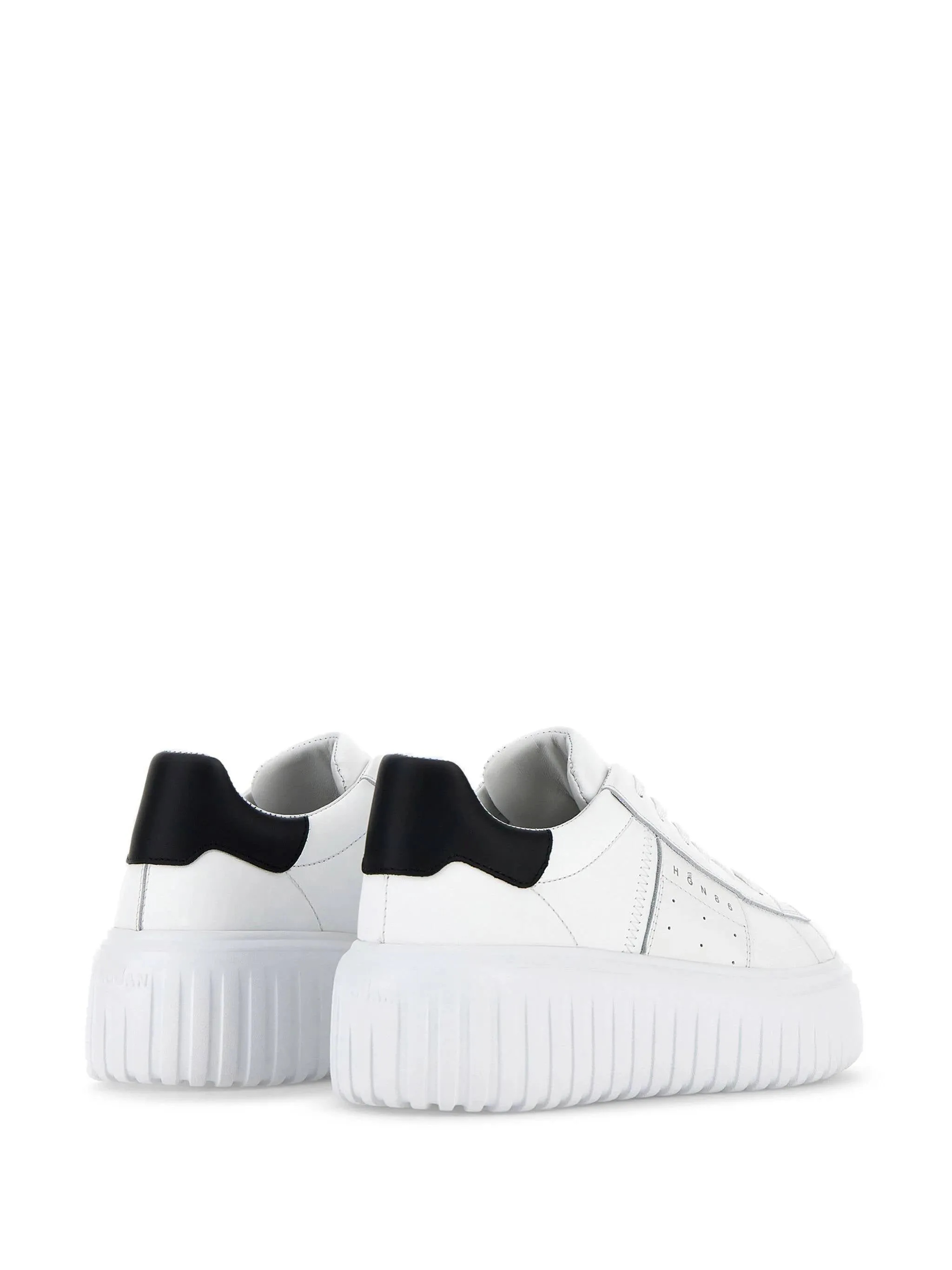 White and Black Calf Leather Sneakers
