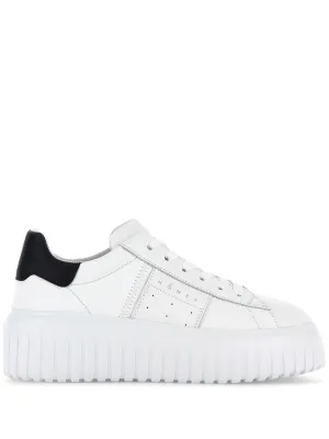 White and Black Calf Leather Sneakers