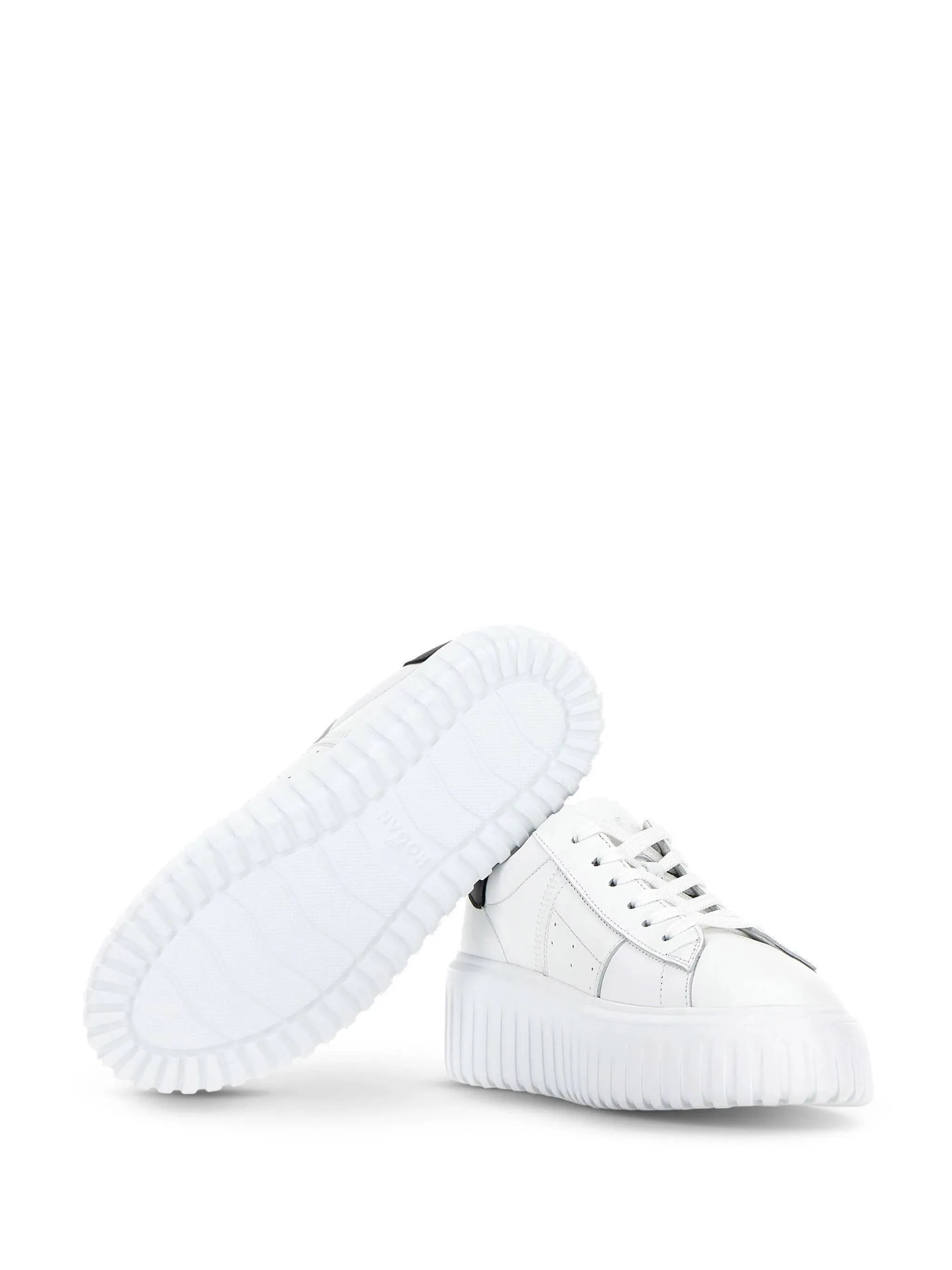 White and Black Calf Leather Sneakers