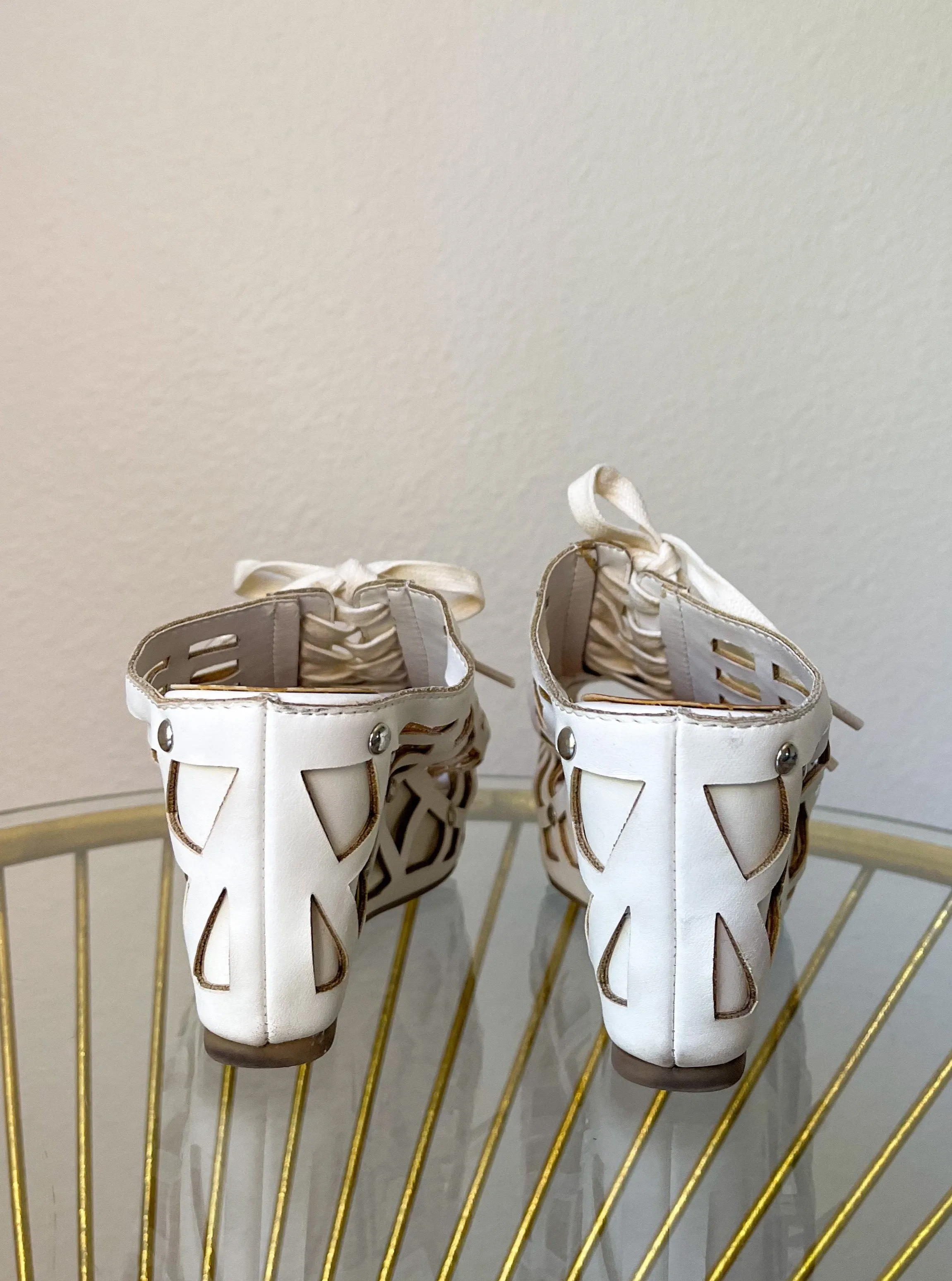 White Leather Wedge Heels