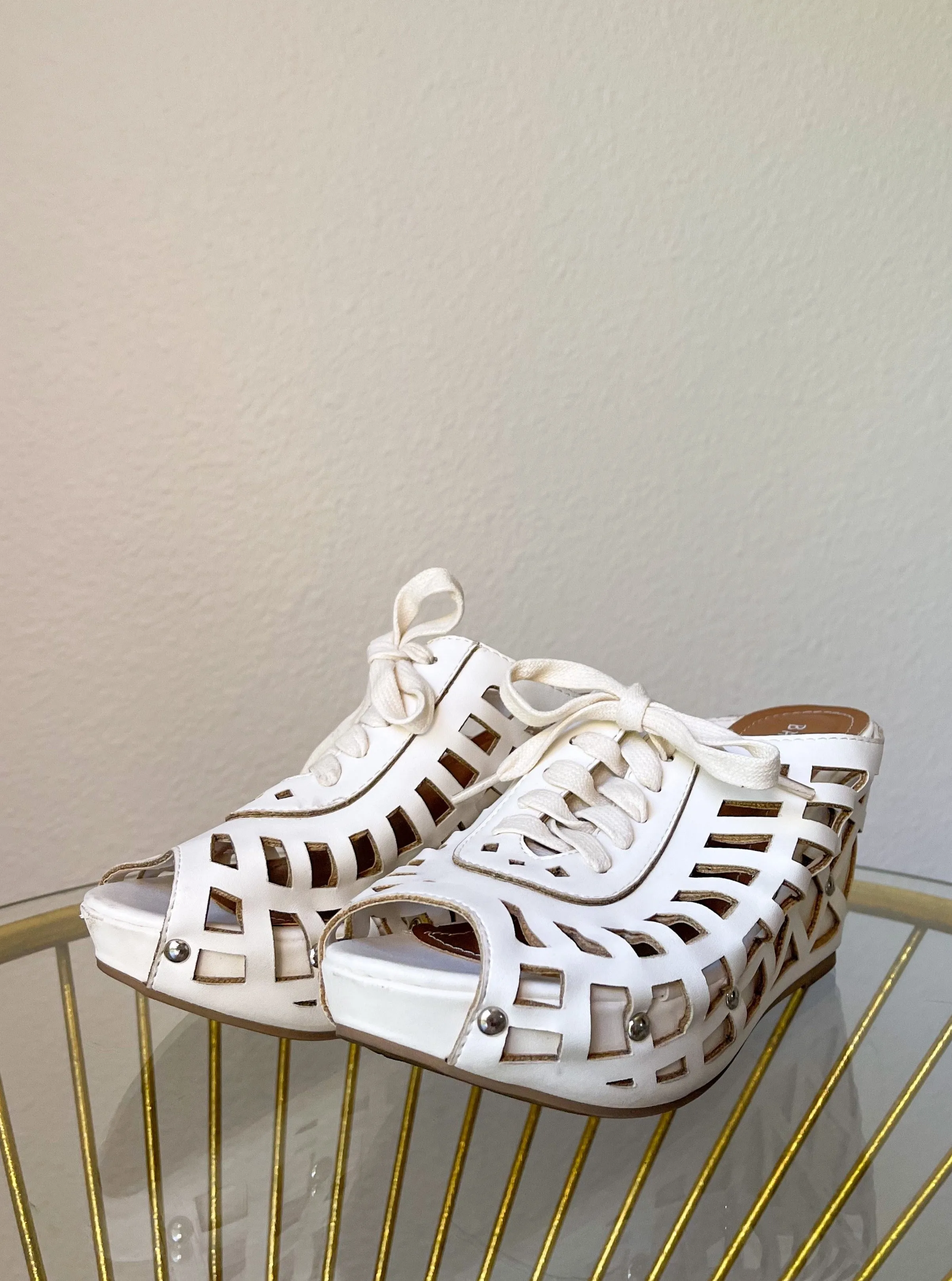 White Leather Wedge Heels