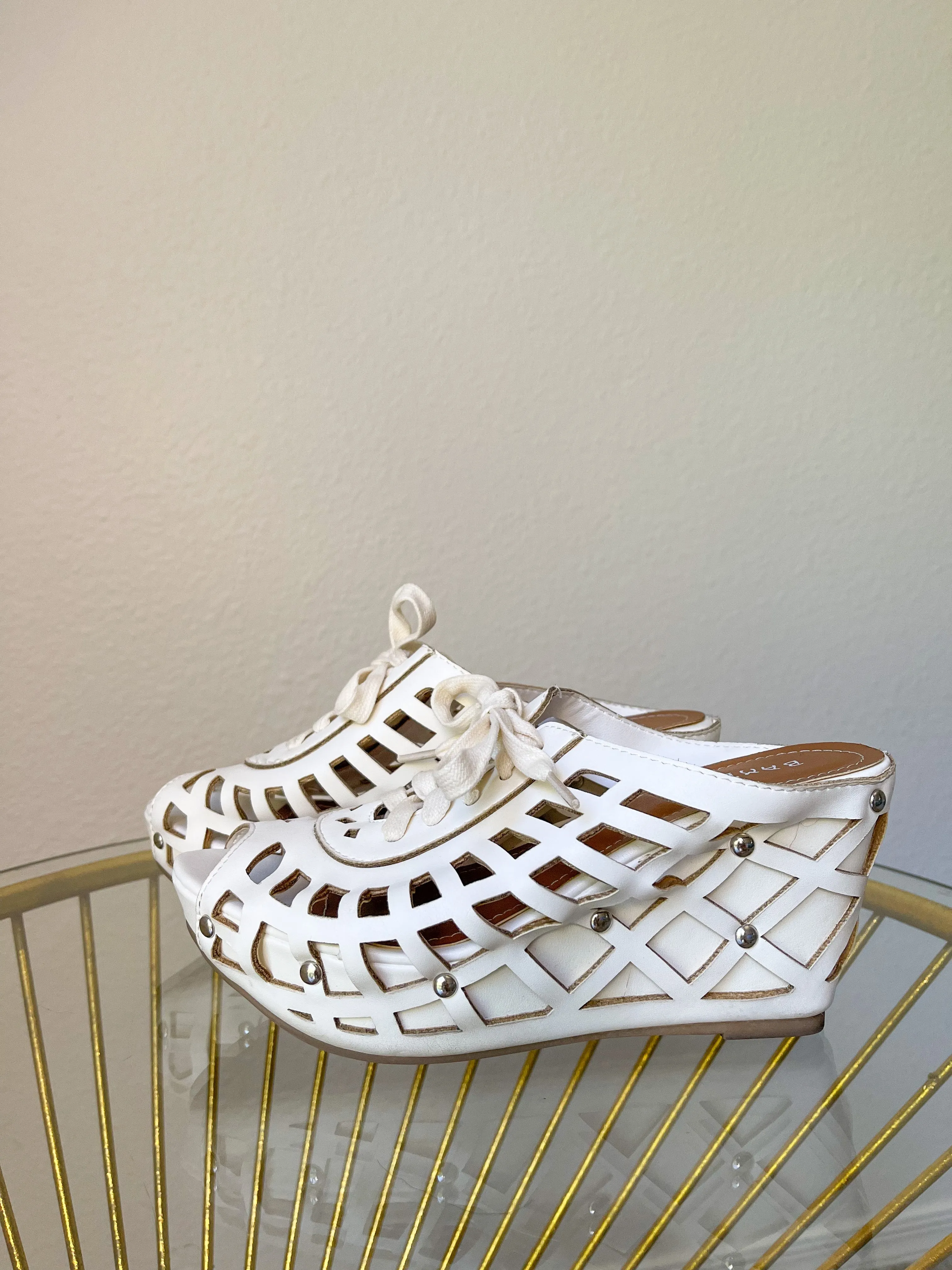 White Leather Wedge Heels