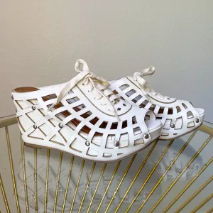 White Leather Wedge Heels