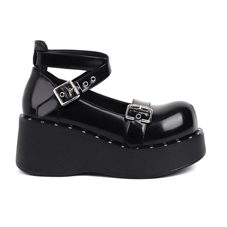 Women's Buckle Strap Platform Wedge Heels Shoes