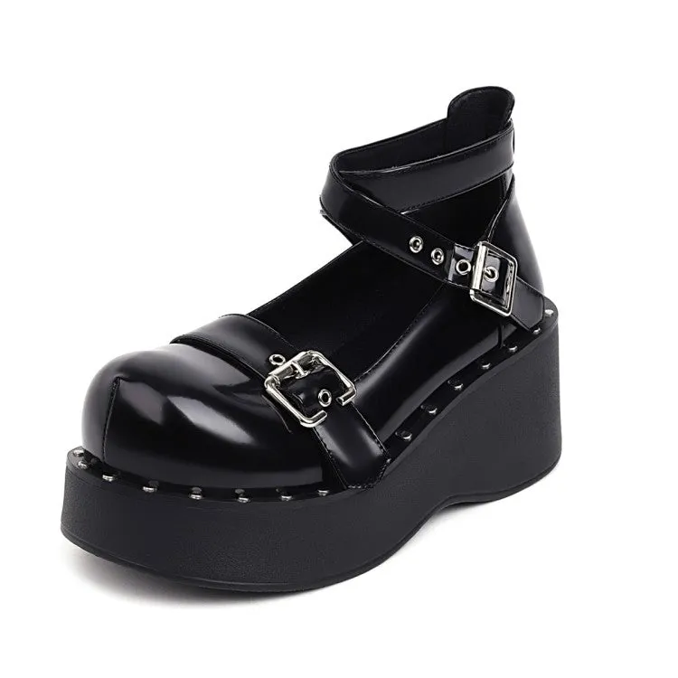 Women's Buckle Strap Platform Wedge Heels Shoes