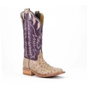 Women's HYER Harper Tan Full Quill Waxy Ostrich with 13" Eggplant Vinatge Goat Tops - HW41007