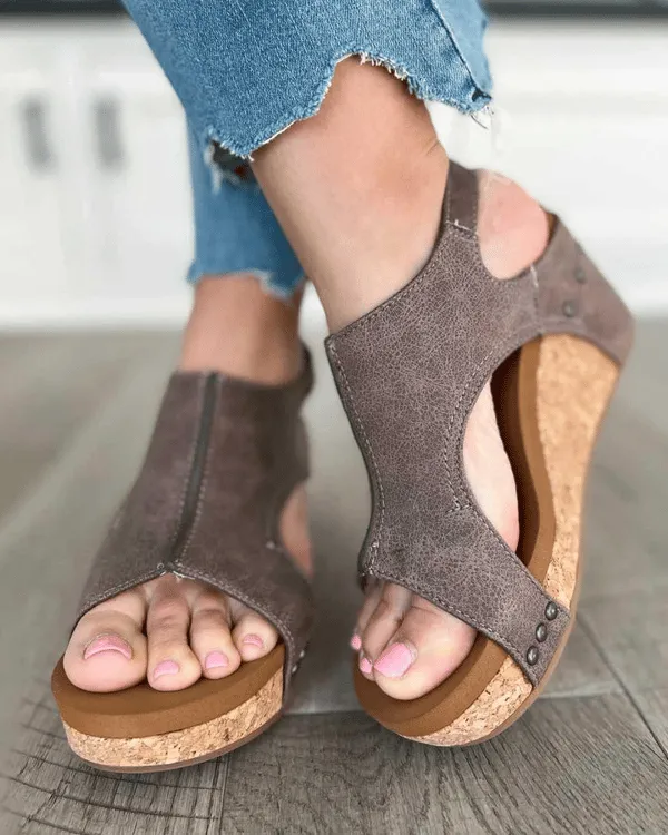 🔥Women's Leather Platform Wedge Orthopedic Sandals