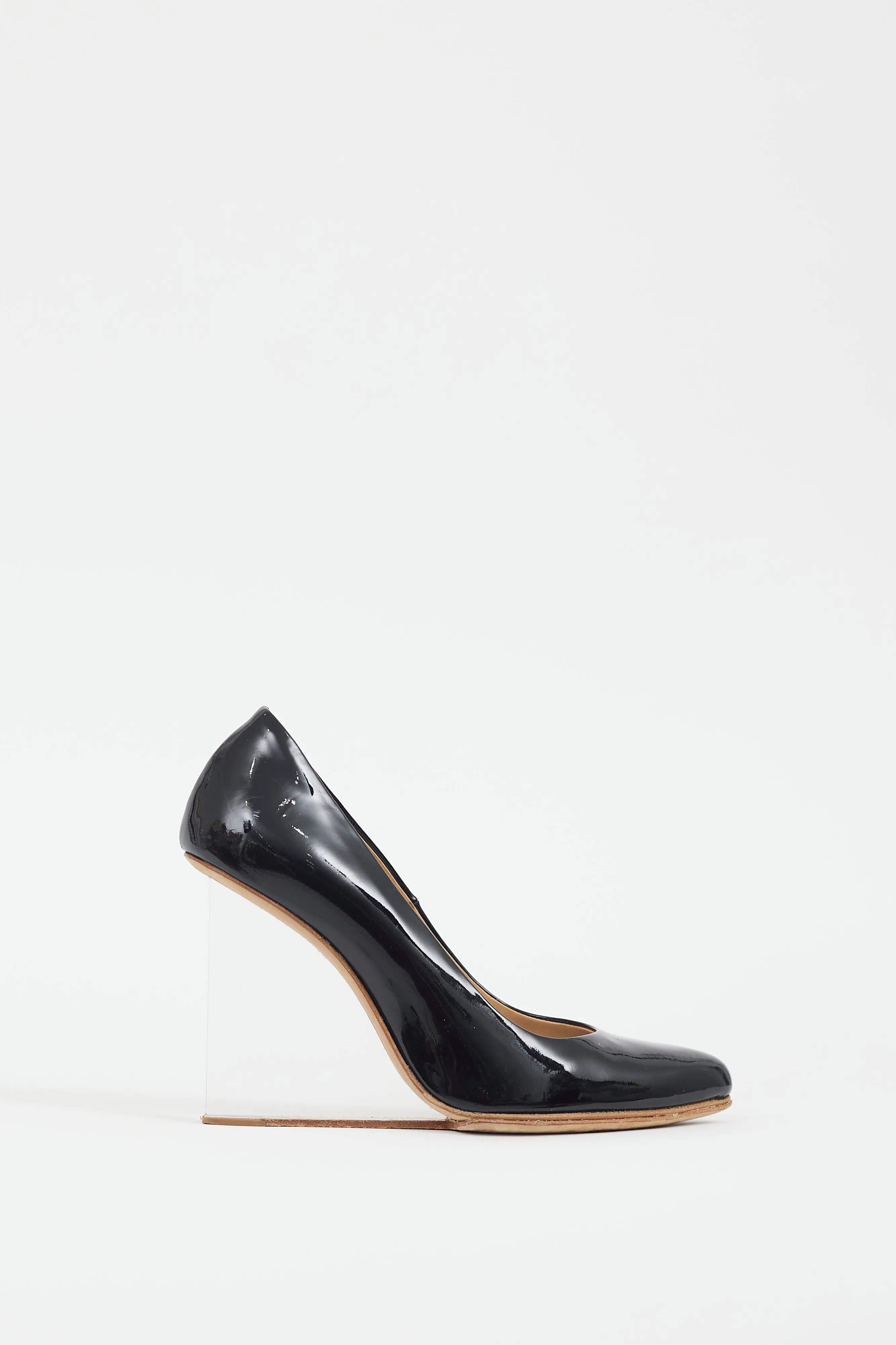 X H&M Black Patent Leather Lucite Wedge Heel