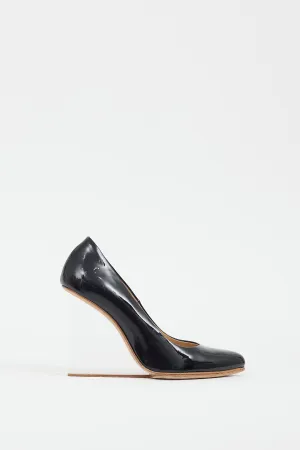 X H&M Black Patent Leather Lucite Wedge Heel