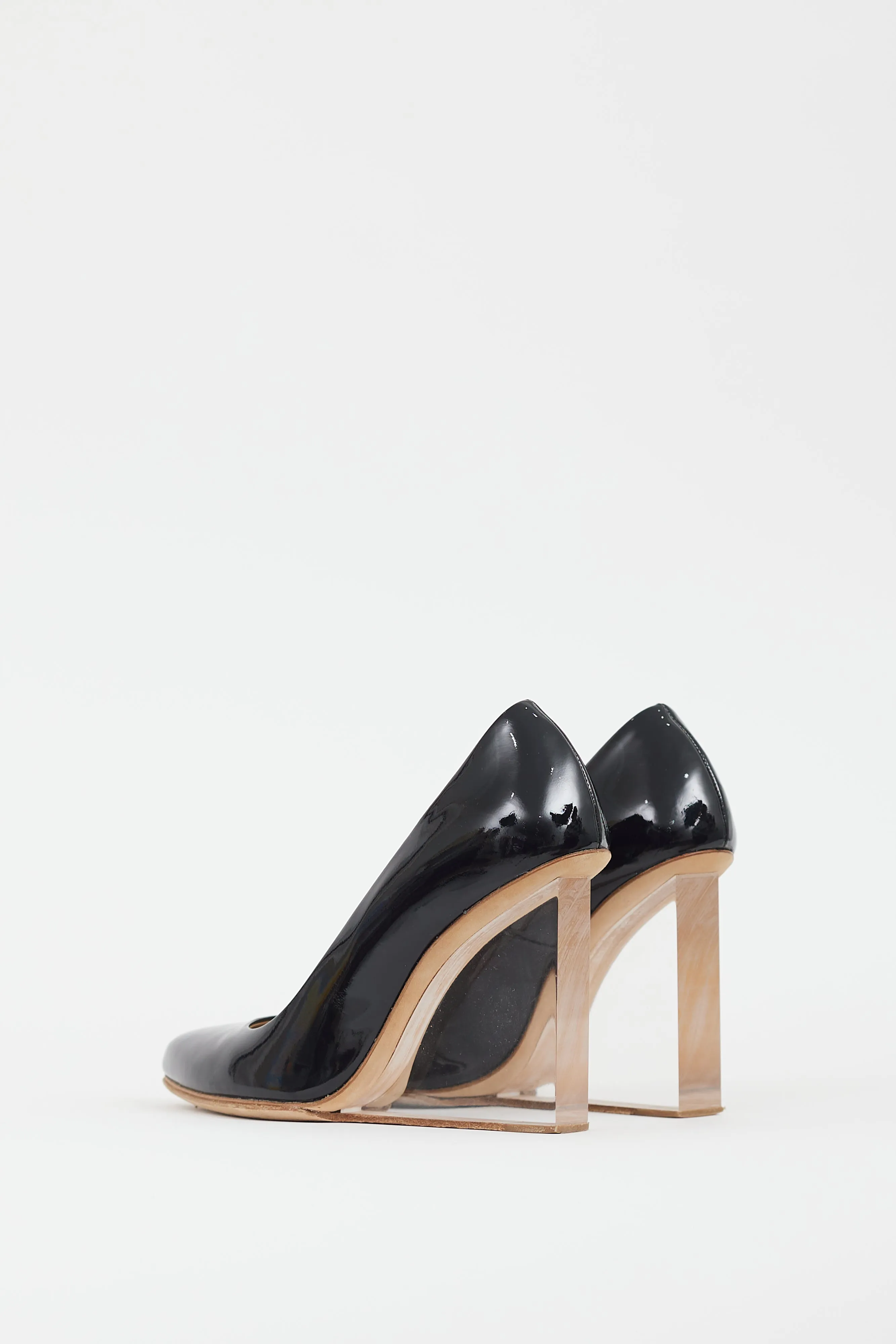 X H&M Black Patent Leather Lucite Wedge Heel