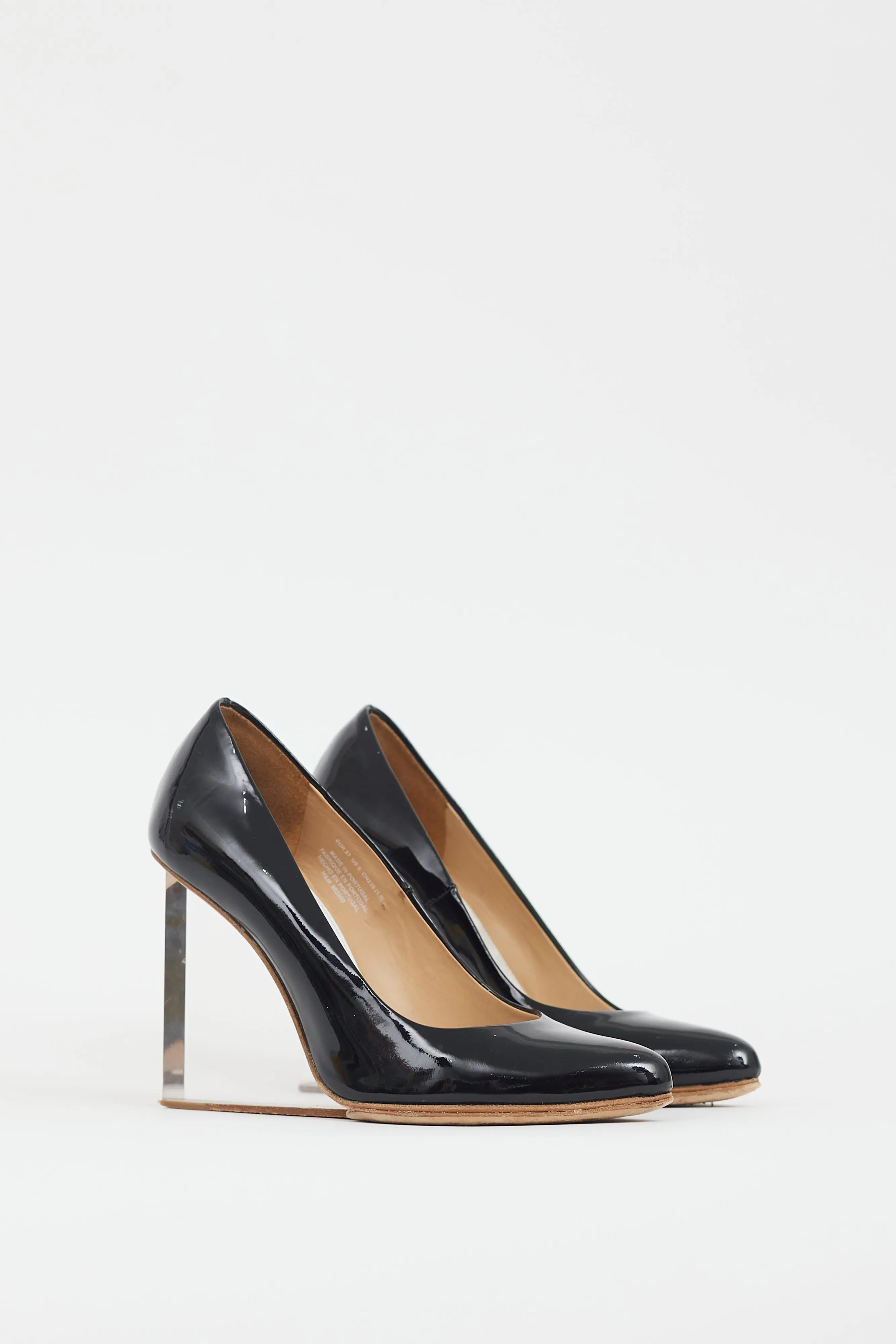X H&M Black Patent Leather Lucite Wedge Heel