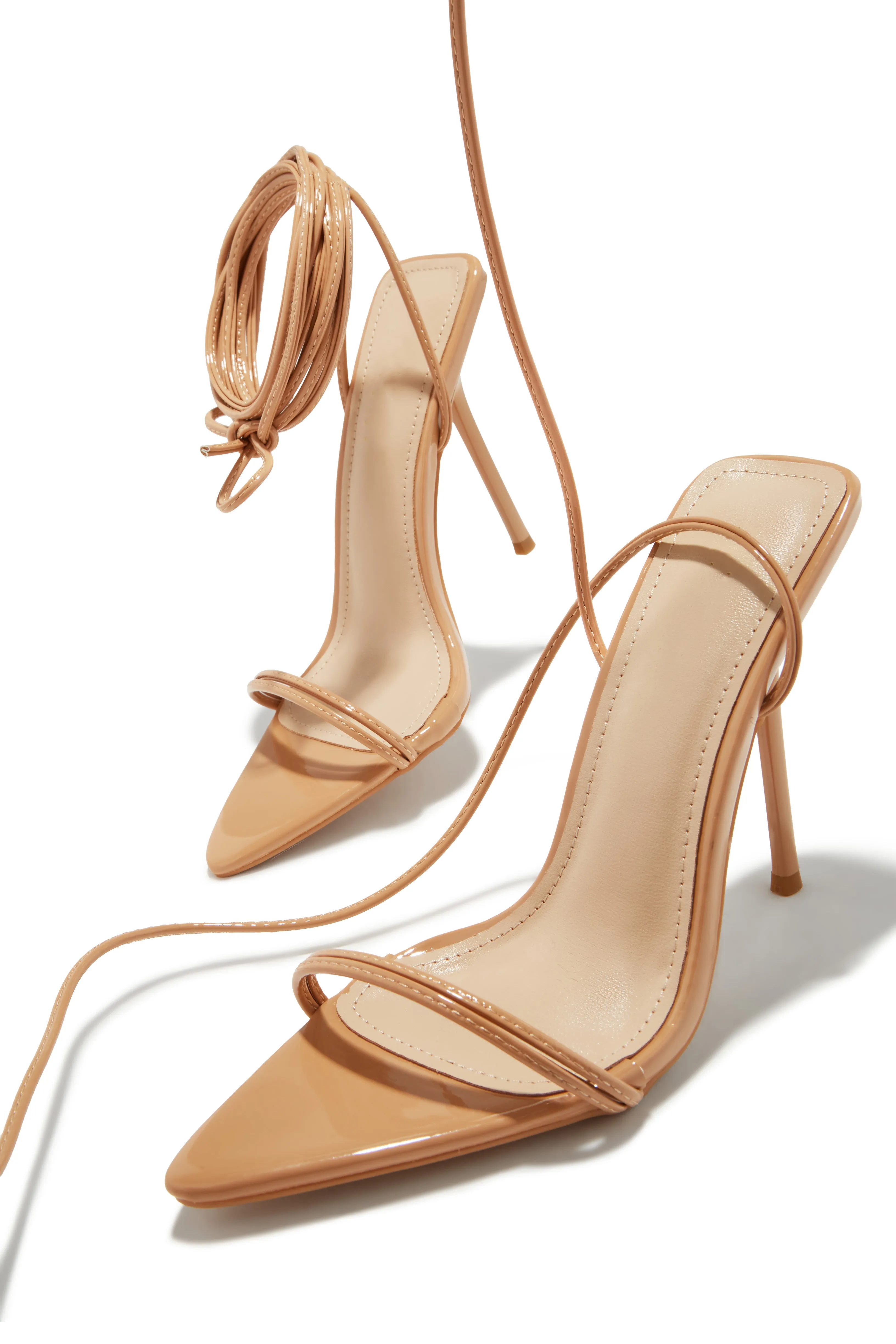 Zemira Lace Up High Heels - Nude